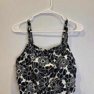 Anthropologie Black & White Floral Crop Tank Top